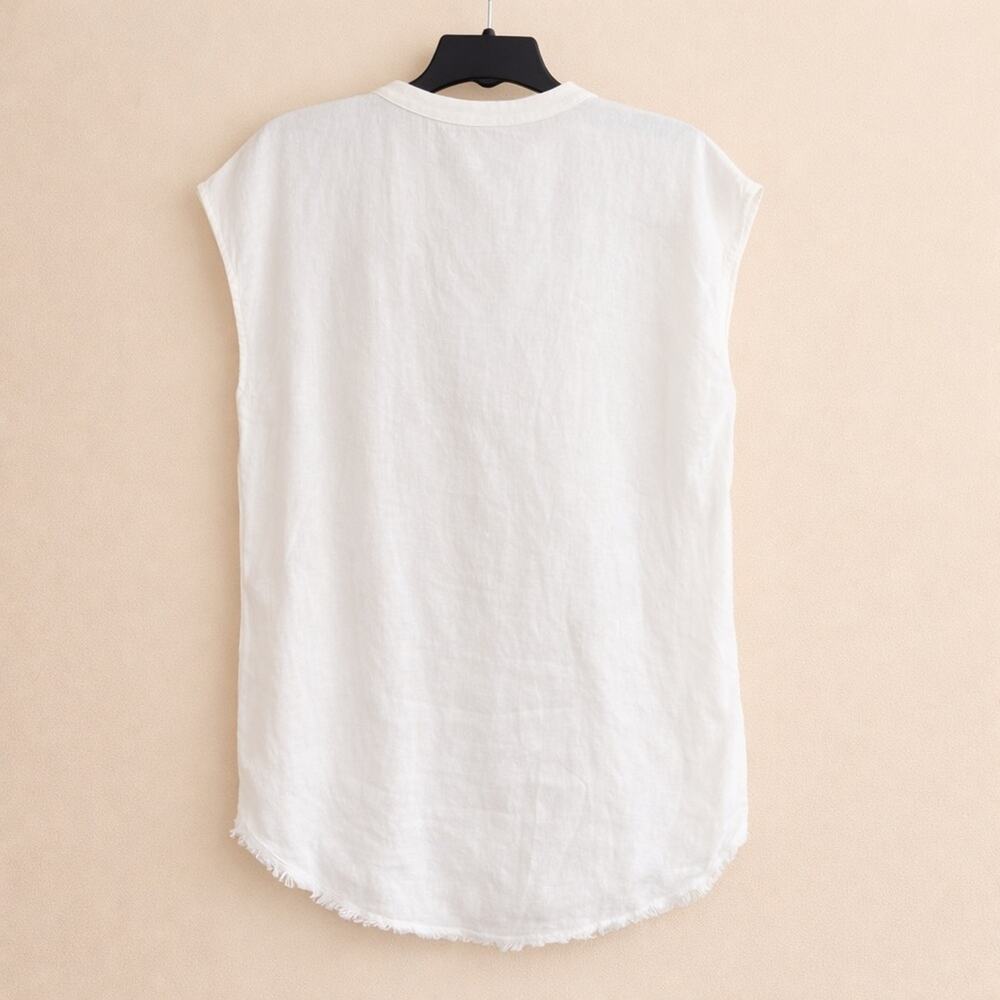 Krisa medium White linen Sleeveless Blouse new - Picture 2 of 5